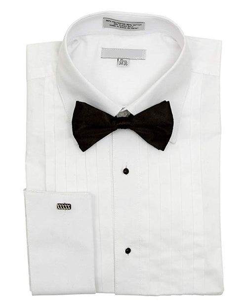 Classic Tuxedo MEN'S REGULAR FIT POINT COLLAR HALF-INCH PLEAT WHITE TUXEDO SHIRT & BOWTIE SET