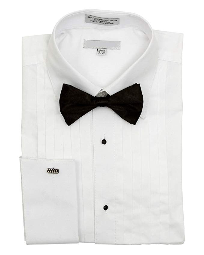 Classic Tuxedo MEN'S REGULAR FIT POINT COLLAR HALF-INCH PLEAT WHITE TUXEDO SHIRT & BOWTIE SET