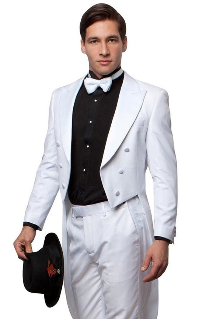 Classic Tuxedo MEN'S CLASSIC DESIGNER LONG TAIL TUXEDO IN WHITE