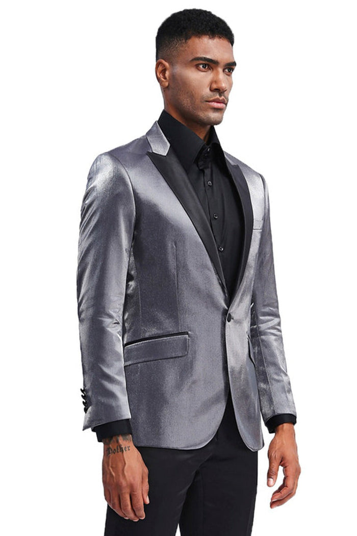 Wedding grey tuxedo MEN'S SLIM FIT SHINY SATIN PROM & WEDDING TUXEDO JACKET IN CHARCOAL GREY PROMTUXEDO