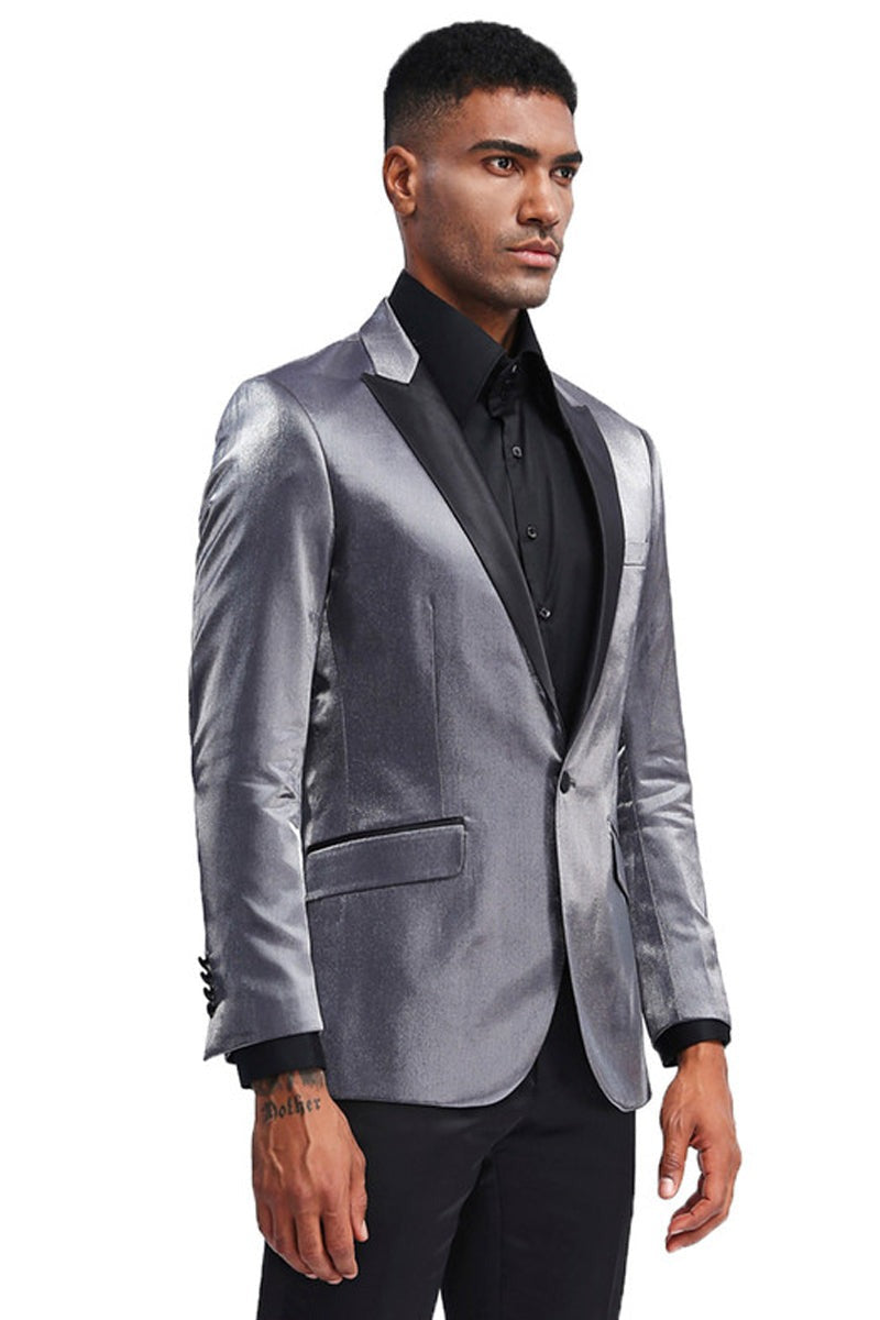 Wedding grey tuxedo MEN'S SLIM FIT SHINY SATIN PROM & WEDDING TUXEDO JACKET IN CHARCOAL GREY PROMTUXEDO