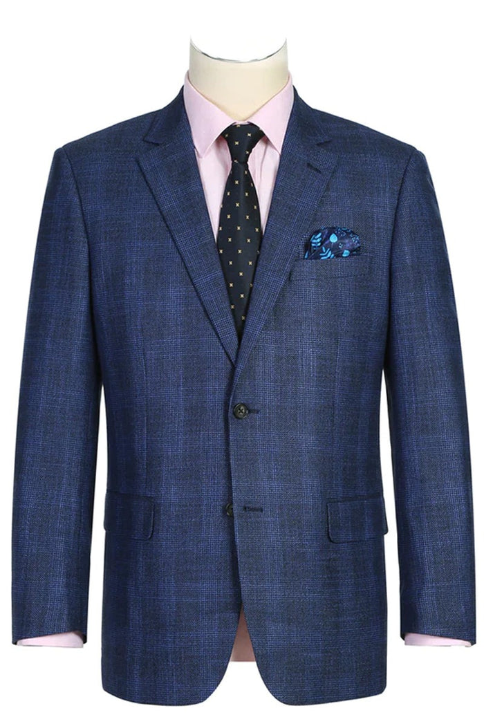 Saco Vaquero Western Sport Coat - Western Blazer Mens Two Button Classic Fit Sport Coat Blazer in Navy Blue Windowpane Plaid