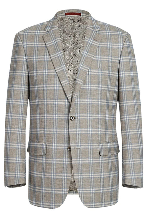 Saco Vaquero Western Sport Coat - Western Blazer Mens Two Button Classic Fit Sport Coat Blazer in Grey Tan Windowpane Plaid