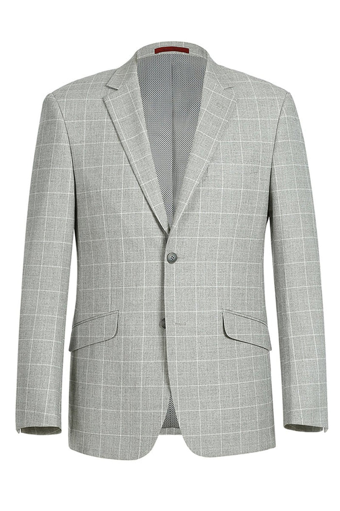 Saco Vaquero Western Sport Coat - Western Mens Two Button Slim Fit Sport Coat Blazer in Light Grey Ash Windowpane Plaid