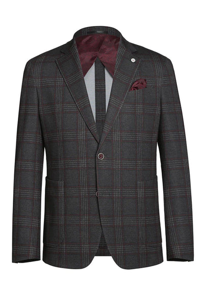 Western Sport Coat - Western Mens Slim Fit Patch Pocket Vintage Style Sports Coat Blazer in Charcoal Grey Windowpane Plaid