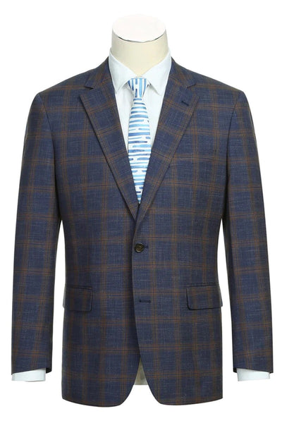 Western Sport Coat - Western Mens Slim Fit Two Button Sport Coat Blazer in Navy Blue & Gold Windowpane Plaid