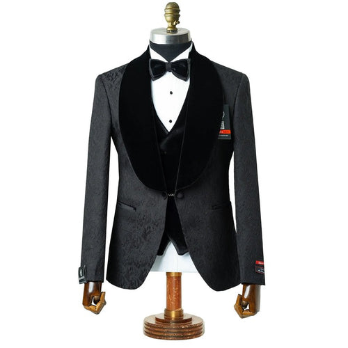 Black with Black Velvet Lapel 3-Piece Tailored-Fit Tuxedo