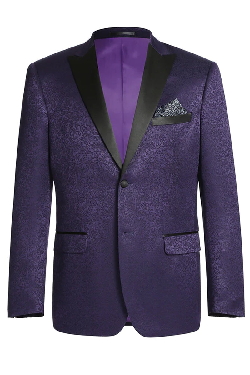 Purple Wedding Tuxedo MENS TWO BUTTON PEAK LAPEL PAISLEY PROM TUXEDO BLAZER IN PURPLE