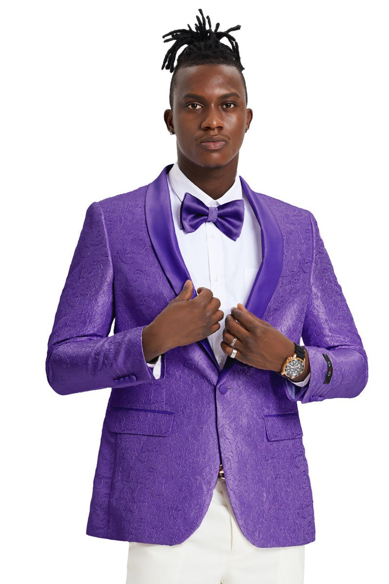 Purple Wedding Tuxedo MEN'S PAISLEY BROCADE PROM DINNER Lavender JACKET