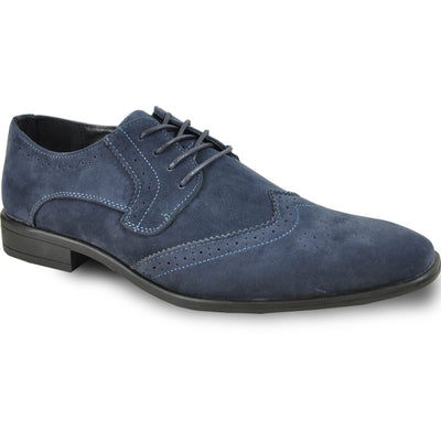 Blue Prom Shoe MENS VEGAN SUEDE WEDDING & PROM WINGTIP LACE UP DRESS SHOE IN NAVY BLUE