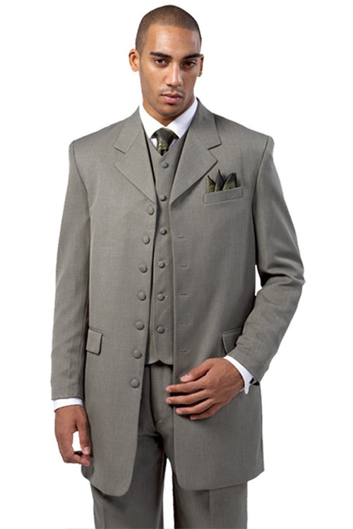 Silver Prom Suit - Platinum Color With Stage Suit MENS LONG VESTED FASHION ZOOT SUIT IN SILVER GREY