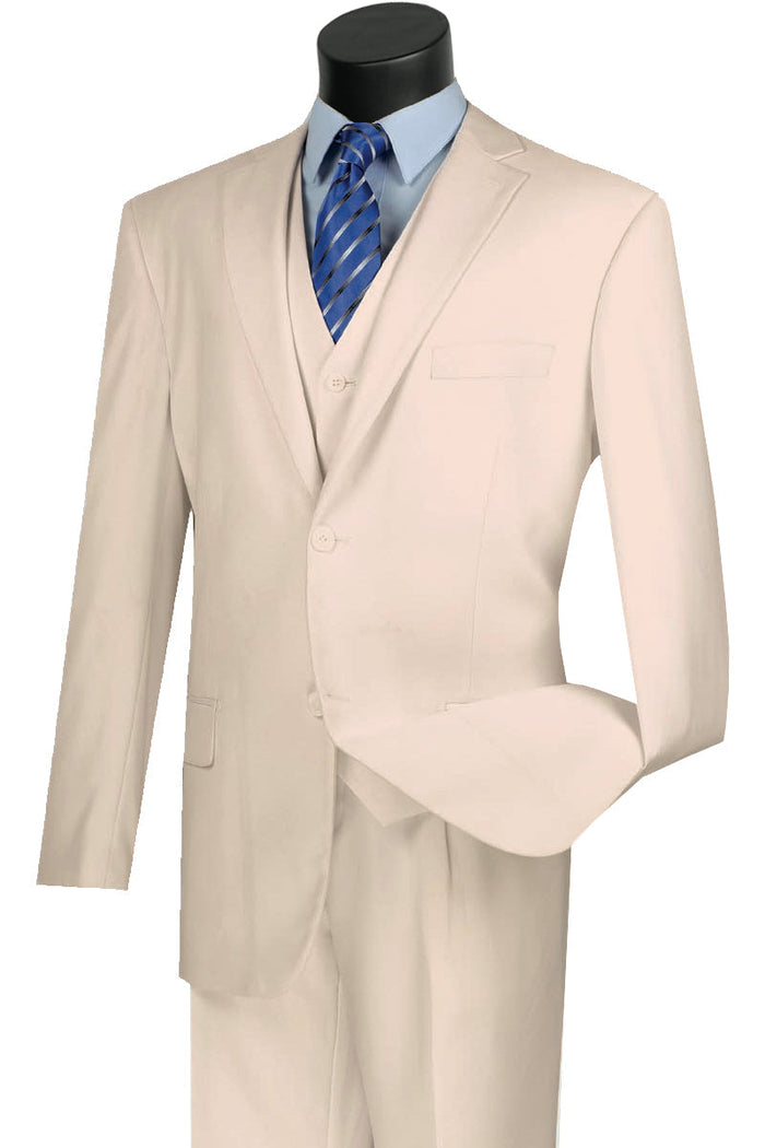 Mens Classic Fit Flat Front Vested Suit in Black by Vinci