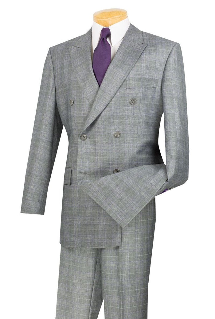 Modern Fit Men's Plaid Suit with Peak Lapel, 2 Button - Tan, CLOSE OUT 42R by Vinci