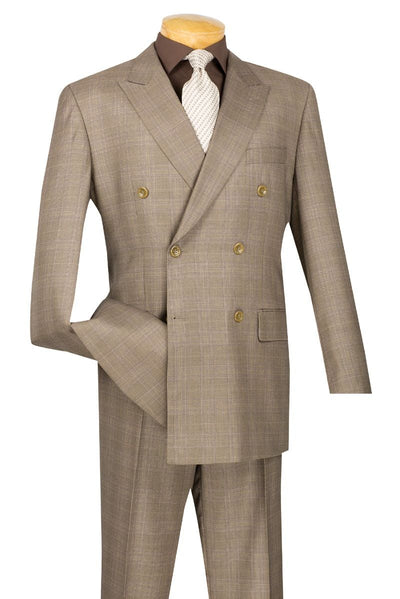 Modern Fit Men's Plaid Suit with Peak Lapel, 2 Button - Tan, CLOSE OUT 42R by Vinci