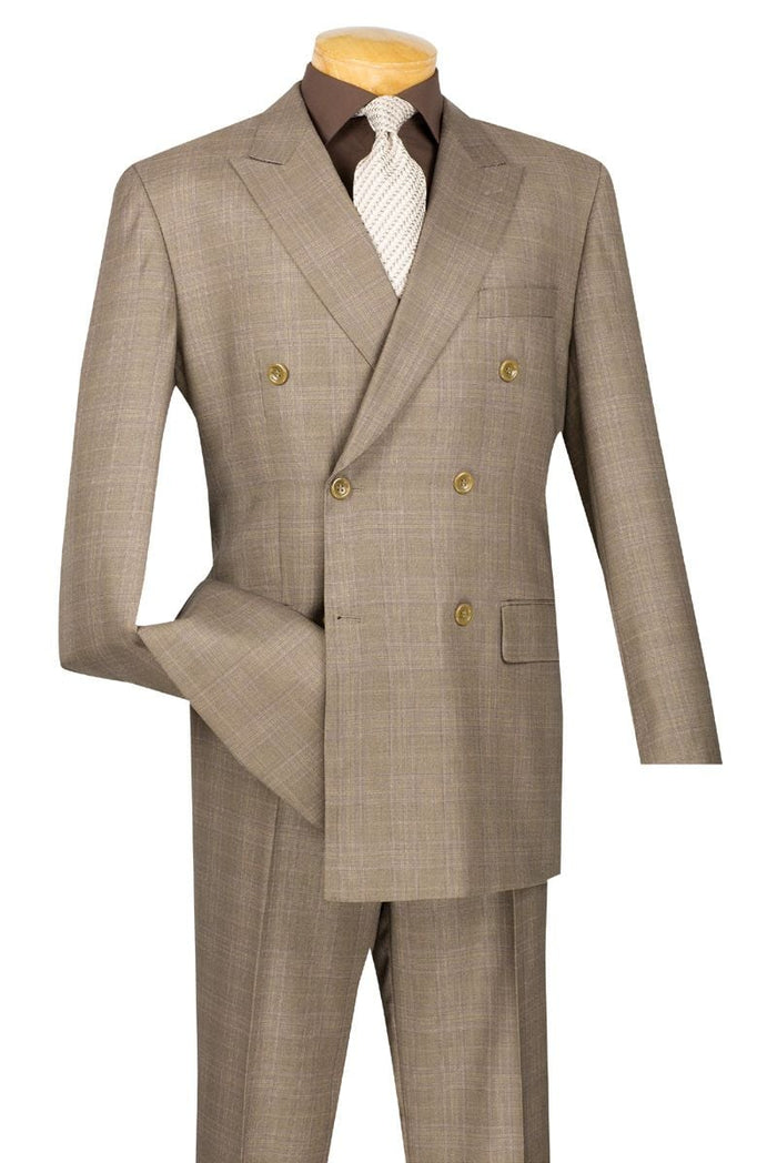 Modern Fit Men's Plaid Suit with Peak Lapel, 2 Button - Tan, CLOSE OUT 42R by Vinci