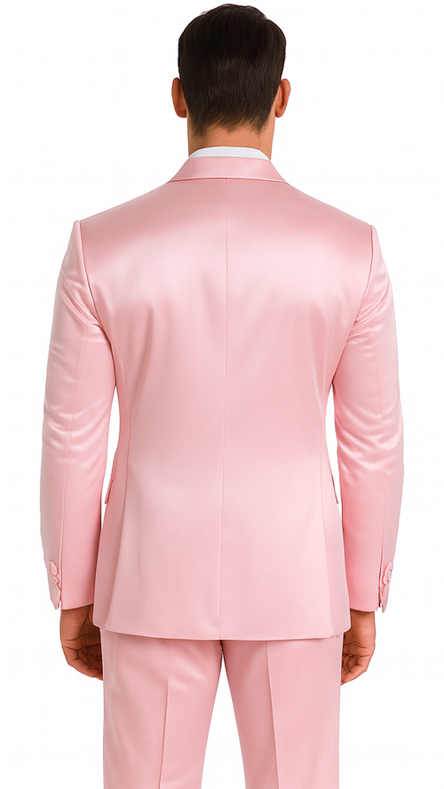Men's Dusty Rose Satin 3 Piece Slim Fit Tazzio Suit with Peak Lapel and Double Breasted Vest – Stylish