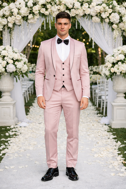 Dusty Rose Slim Fit Satin Tuxedo – Four Piece Set