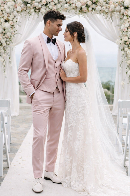 Dusty Rose Slim Fit Satin Tuxedo – Four Piece Set