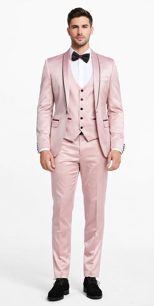 Dusty Rose Slim Fit Satin Tuxedo – Four Piece Set