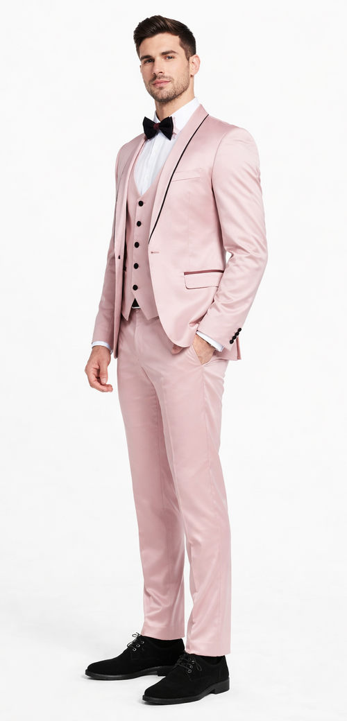 Dusty Rose Slim Fit Satin Tuxedo – Four Piece Set