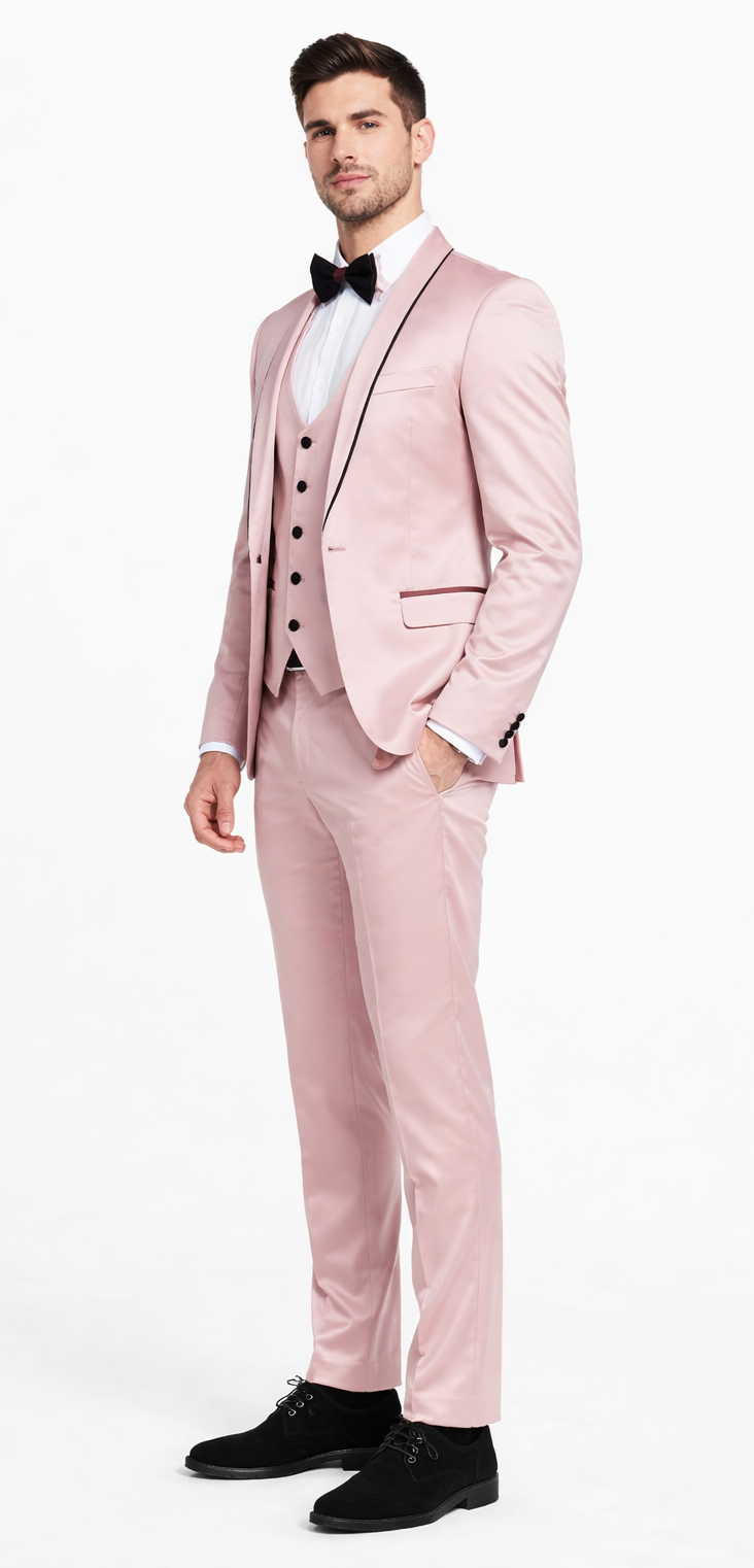 Dusty Rose Slim Fit Satin Tuxedo – Four Piece Set