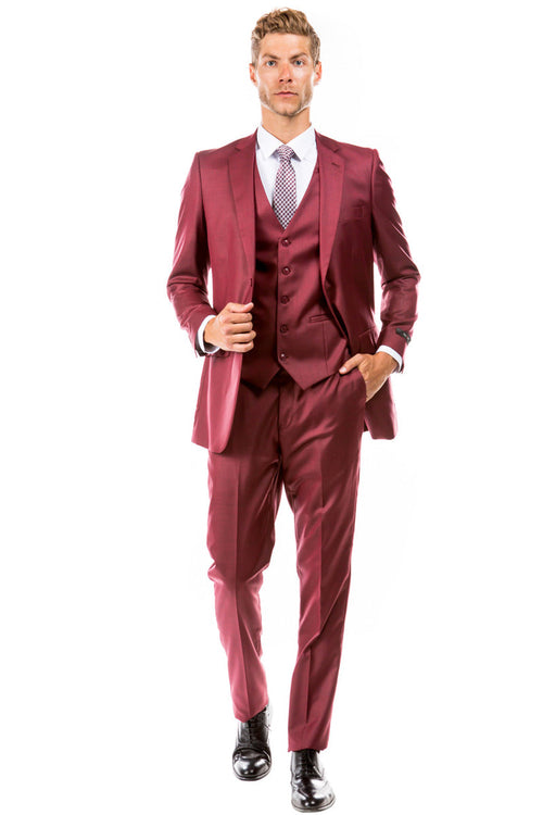 Men's Cranberry Red Sharkskin Suit by Tazio Suits