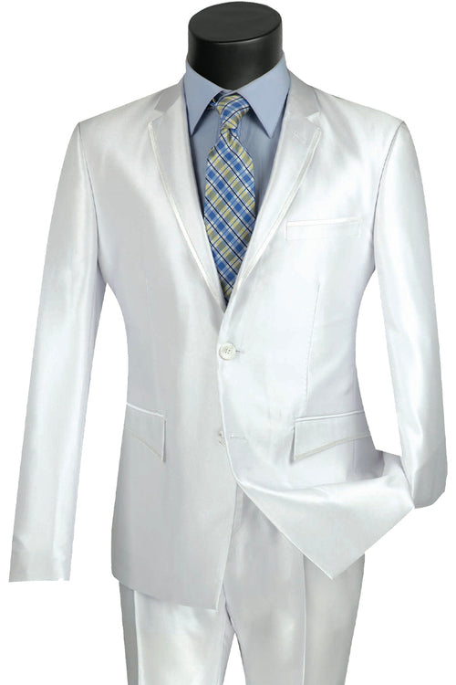 Mens Slim Fit Shiny Sharkskin Suit with Trim in Champagne by Vinci