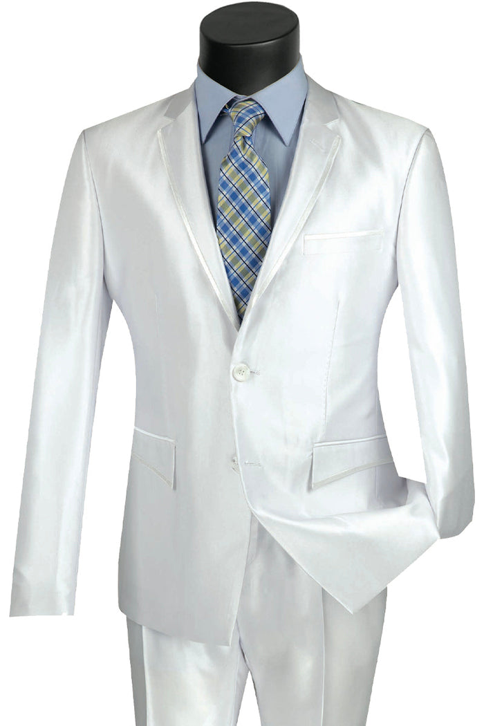 Mens Slim Fit Shiny Sharkskin Suit with Trim in Champagne by Vinci