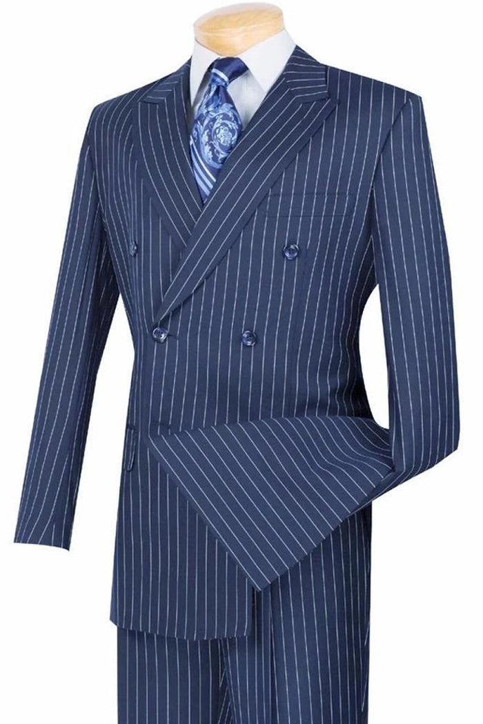 Mens Classic Wool Feel Double Breasted Glen Plaid Suit in Grey by Vinci