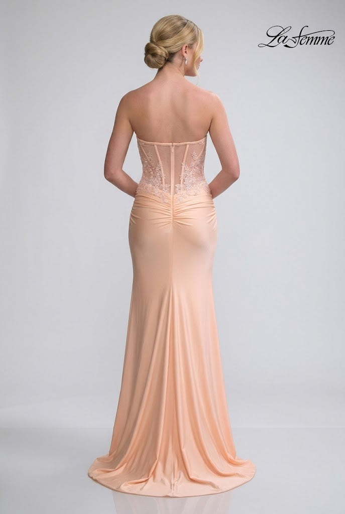 La Femme 33526 Beaded Lace Illusion Sweetheart Gown