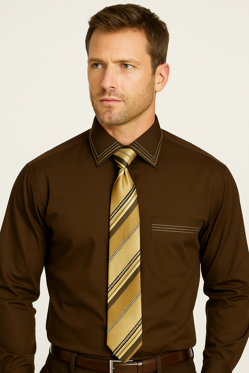 French Cuff With Tie And Handkerchief Style Multi-Color Men's Dress Shirt