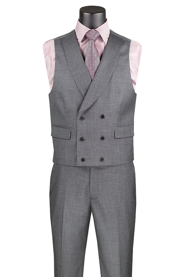 Sharkskin Men's Suit with Double Breasted Vest - Summer French Blue by Vinci