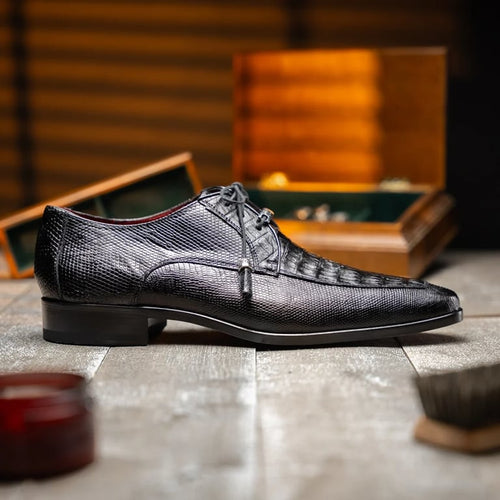 Marco Di Milano Merida Black Genuine Caiman and Lizard Derby Shoes - view 7