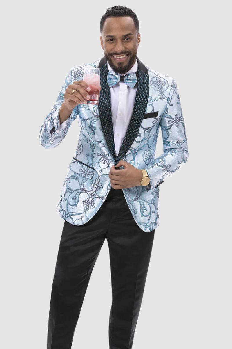 EJ Samuel Aqua Blue Wide Brocade Prom Tuxedo Jacket - USA Men's Outlet – SuitUSA