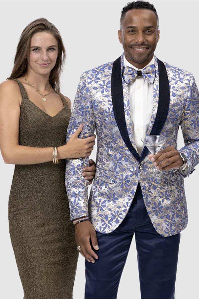 EJ SAMUEL Prom Tuxedo Jacket - Aqua Blue & Gold Paisley Floral - USA Men's Outlet – SuitUSA