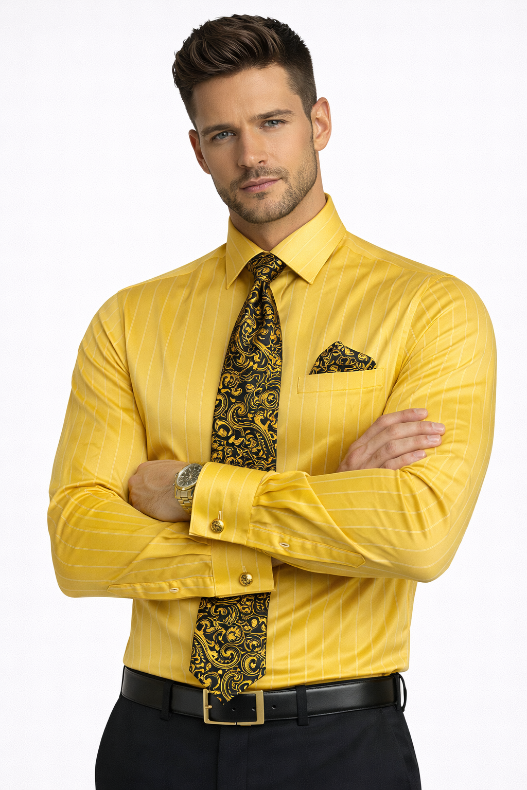 Gold Colorful Men's Dress Shirt
