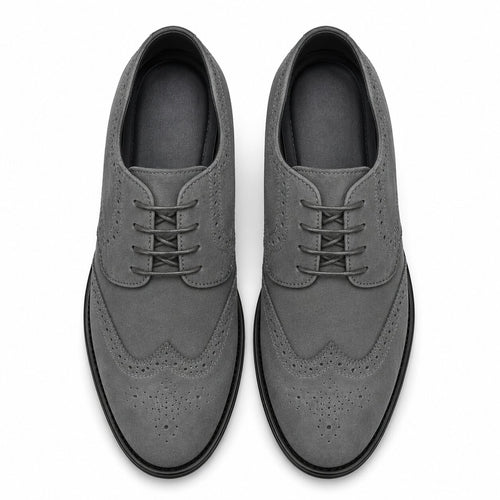 Polished Product Title: Bravo Men's Grey Vegan Suede Wingtip Dress Shoe for Weddings & Proms