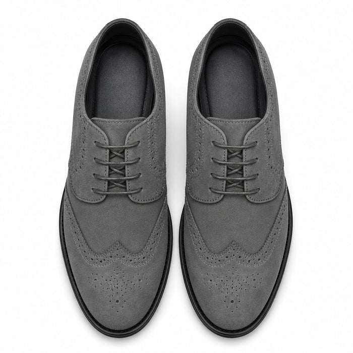 Polished Product Title: Bravo Men's Grey Vegan Suede Wingtip Dress Shoe for Weddings & Proms