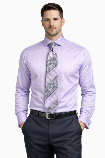 Men's Daniel Ellissa Lavender Polka Dot French Cuff Dress Shirt