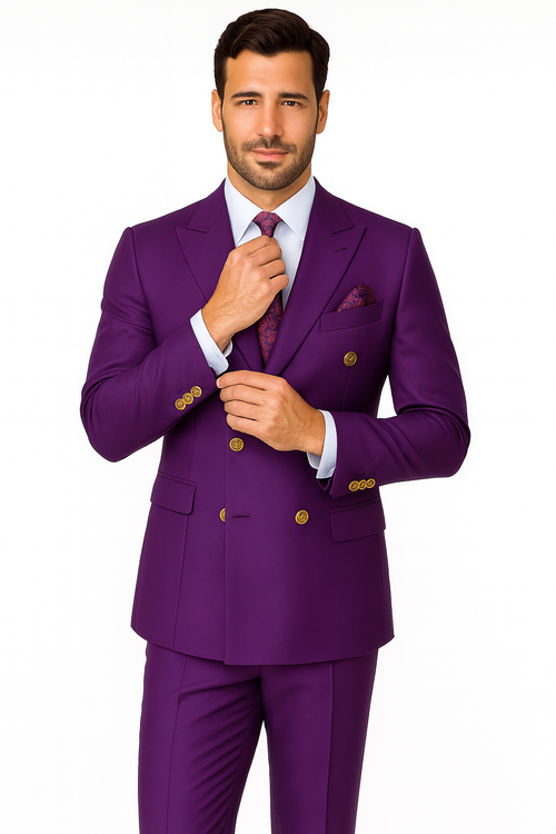 Mens Double Breasted Wool Suit Purple by Alberto Nardoni
