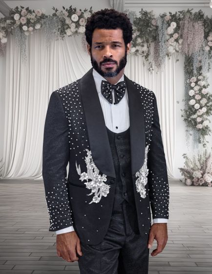 Statement Men's 3 Piece Modern Fit Tuxedo - Ornate Rhinestone