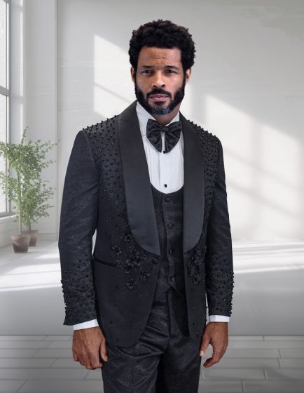 Statement Men's 3 Piece Modern Fit Tuxedo - Ornate Rhinestone