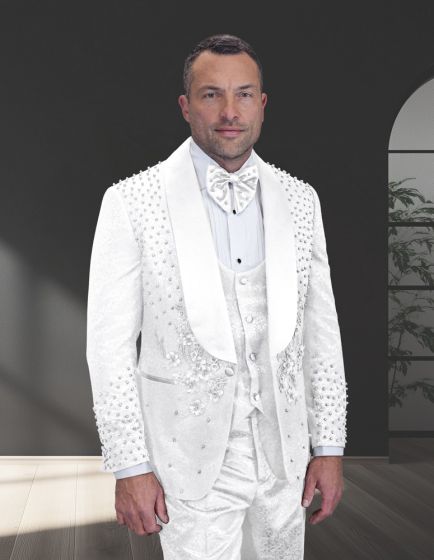 Statement Men's 3 Piece Modern Fit Tuxedo - Ornate Rhinestone