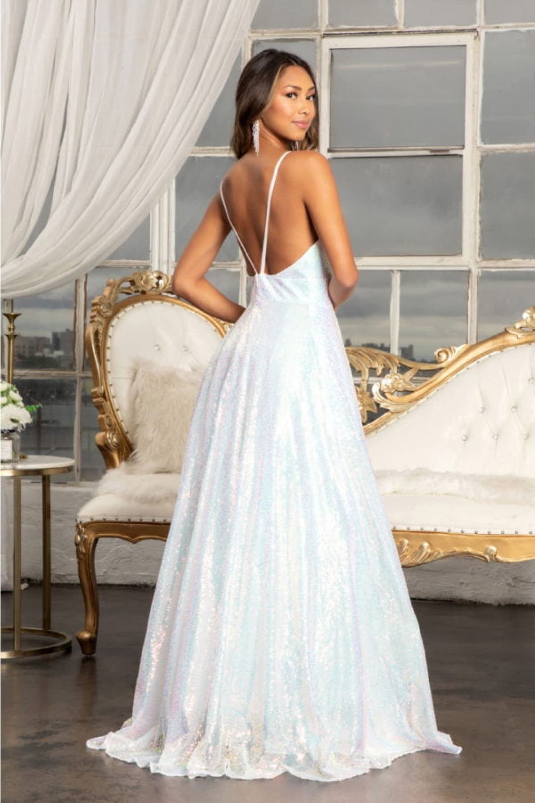 White Sequined Formal Dress by Elizabeth KGL3028