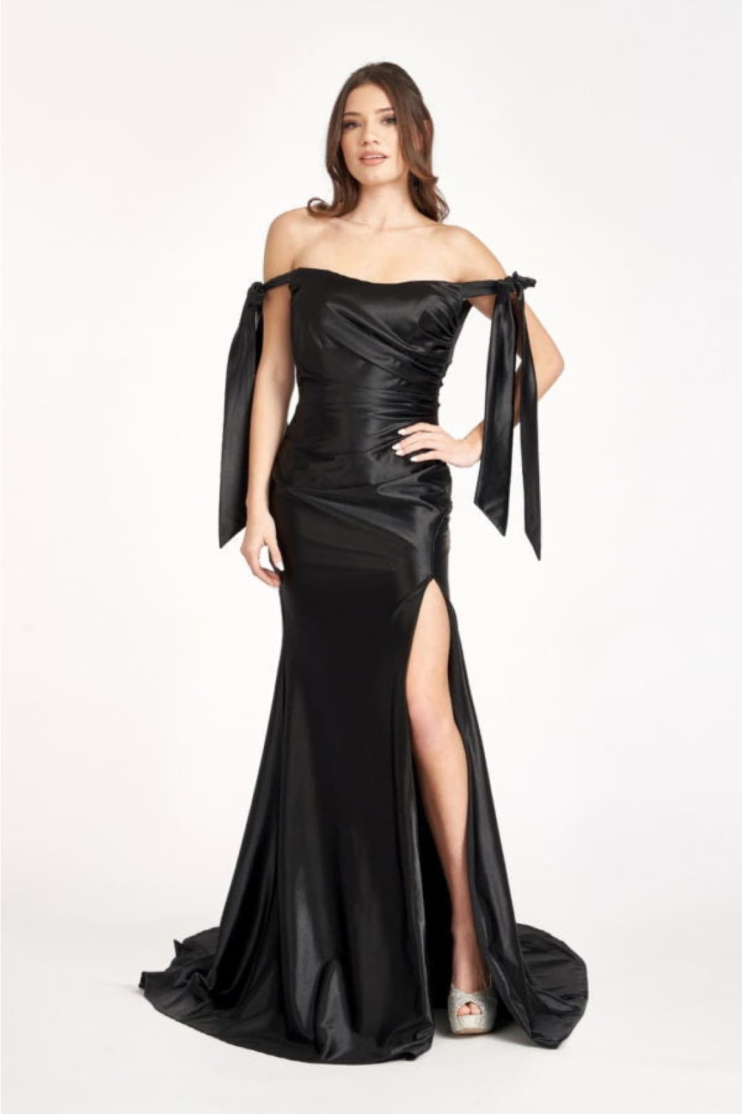 Off Shoulder Satin Dress by Elizabeth K GL3059