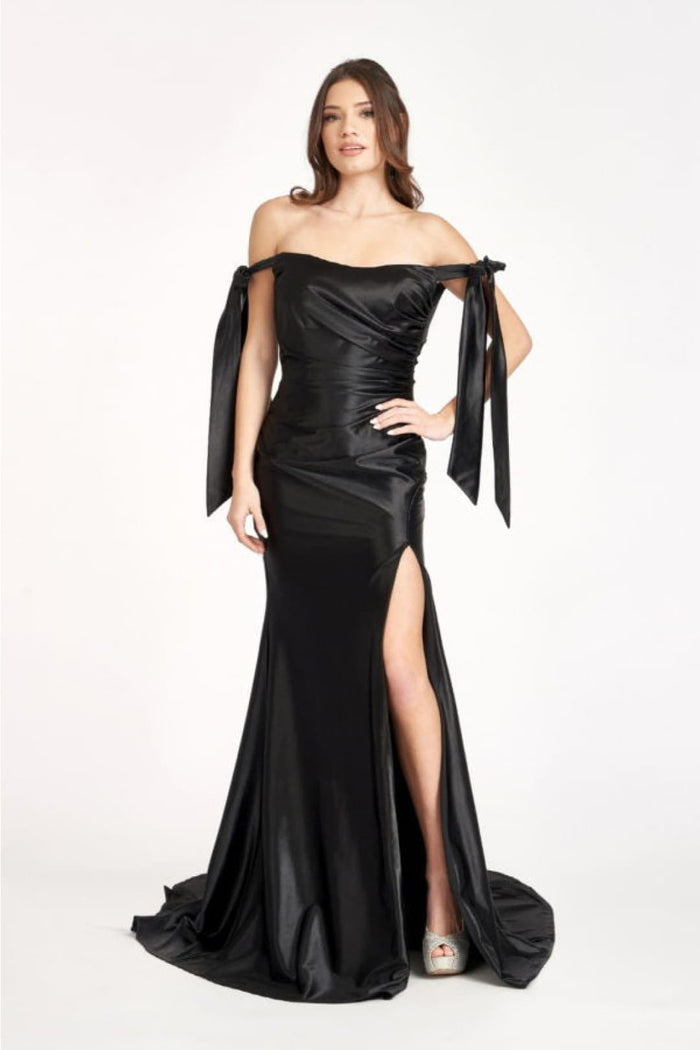 Off Shoulder Satin Dress by Elizabeth K GL3059