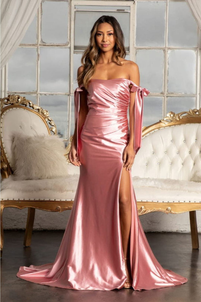 Off Shoulder Satin Dress by Elizabeth K GL3059