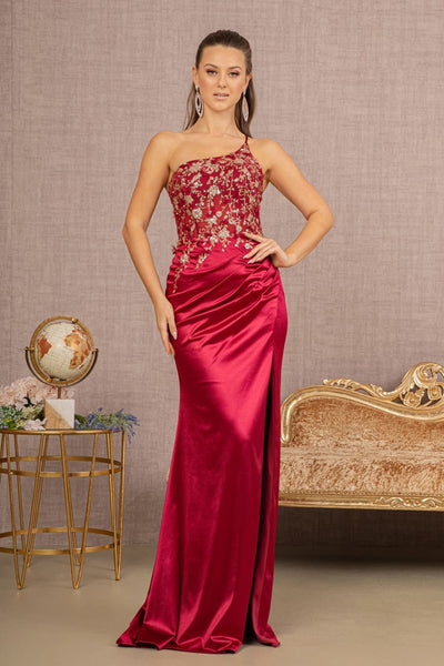 Sheer One-Shoulder Glitter Gown by Elizabeth KGL3125