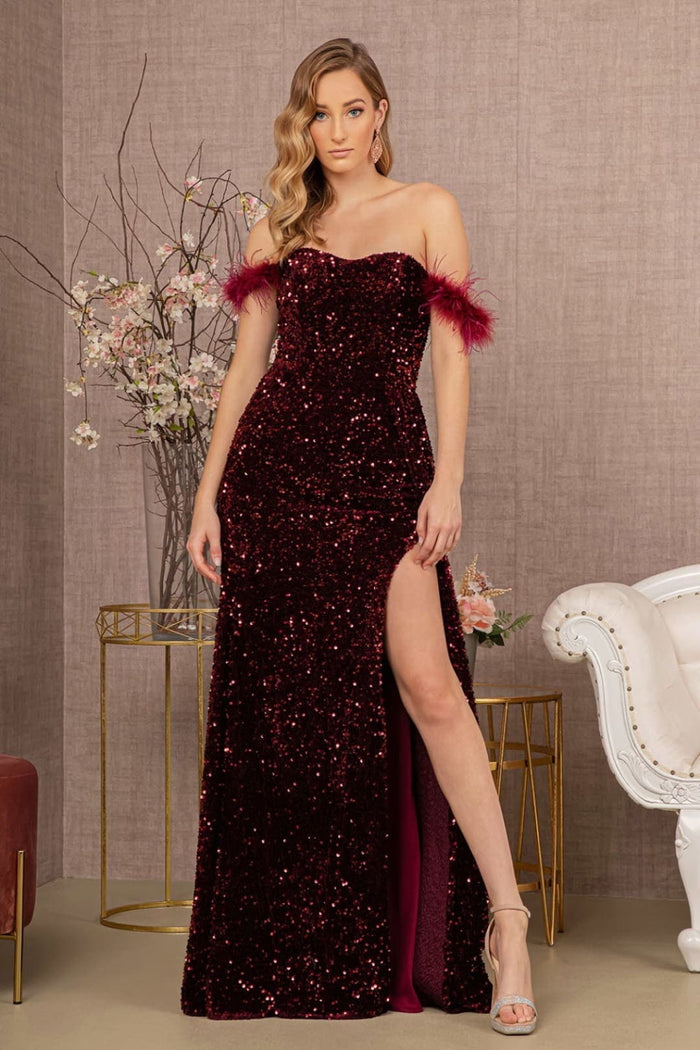 Off Shoulder Sequin Evening Dress by Elizabeth KGL3163