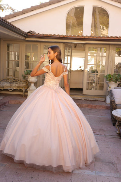 Juliet 1430 Cold Shoulder Embroidered Tulle Quinceanera Dress with Corset Back
